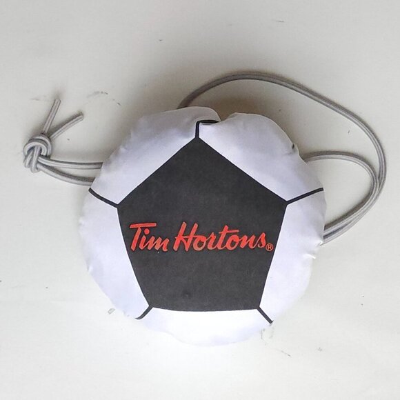 FUN TIM HORTONS Soccer Ball Fold Away Drawstring Tote Bag PROMOTIONAL ITEM - Picture 1 of 6